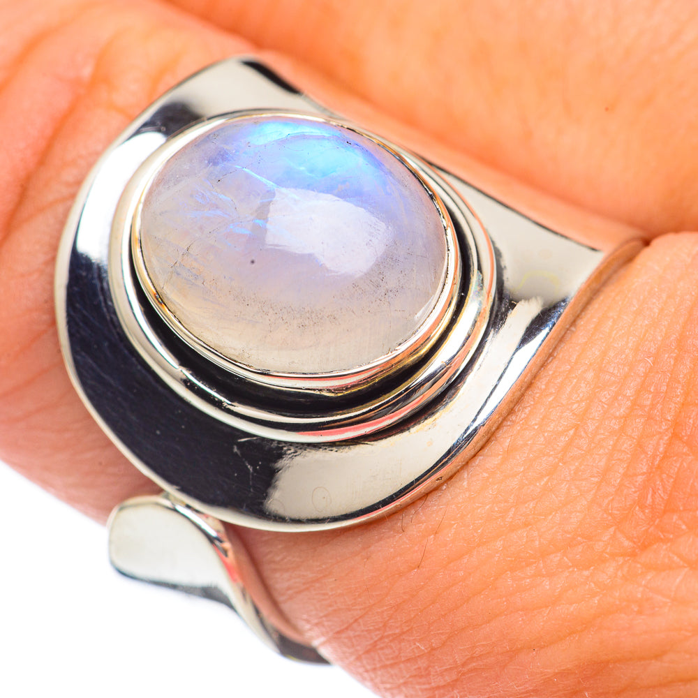 Rainbow Moonstone Rings handcrafted by Anasilvercos - RING69632