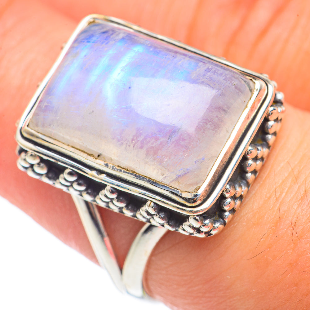 Rainbow Moonstone Rings handcrafted by Anasilvercos - RING69634