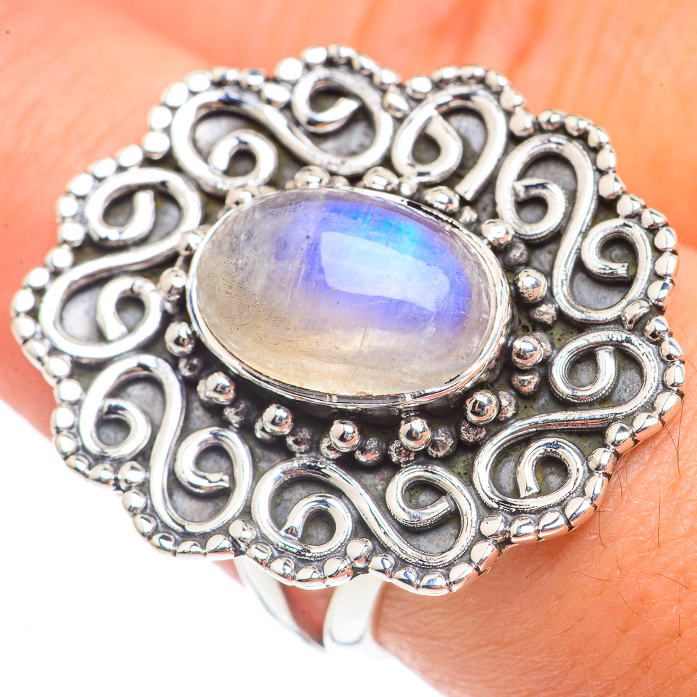 Rainbow Moonstone Rings handcrafted by Anasilvercos - RING69635