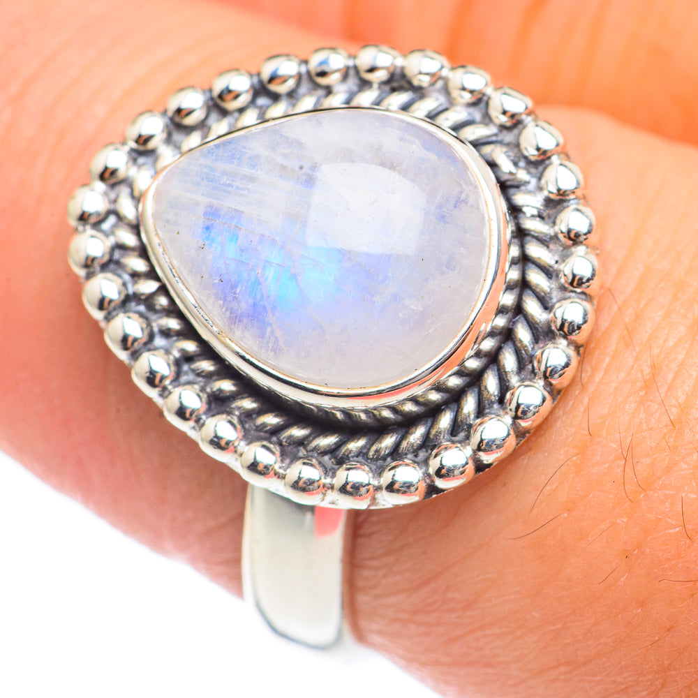 Rainbow Moonstone Rings handcrafted by Anasilvercos - RING69682