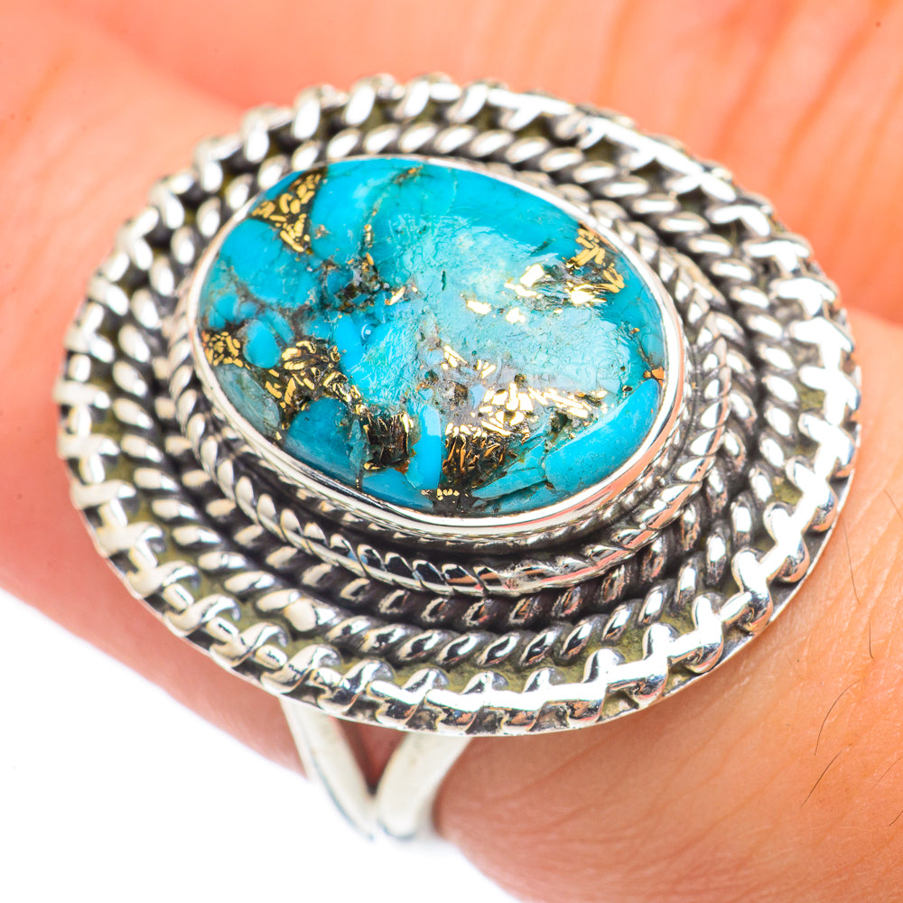Blue Copper Composite Turquoise Rings handcrafted by Anasilvercos - RING69692