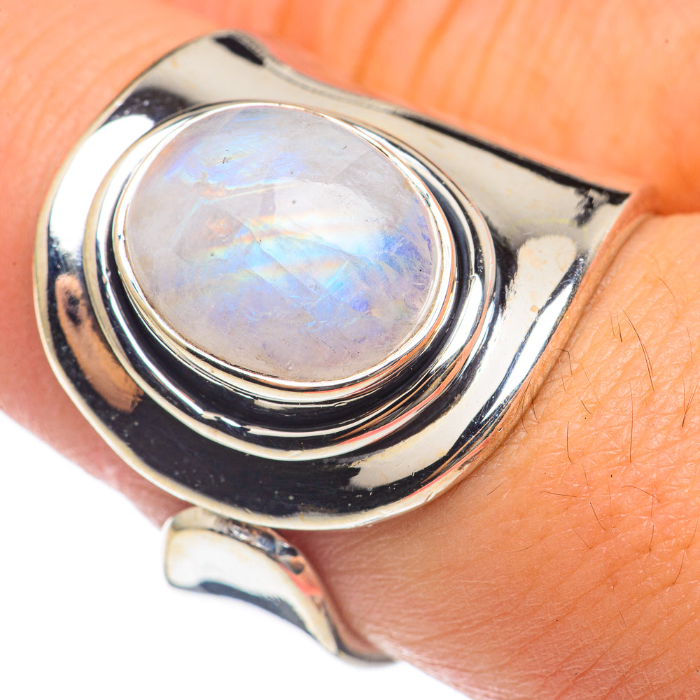 Rainbow Moonstone Rings handcrafted by Anasilvercos - RING69722
