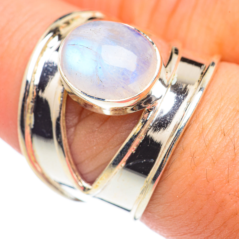 Rainbow Moonstone Rings handcrafted by Anasilvercos - RING69756