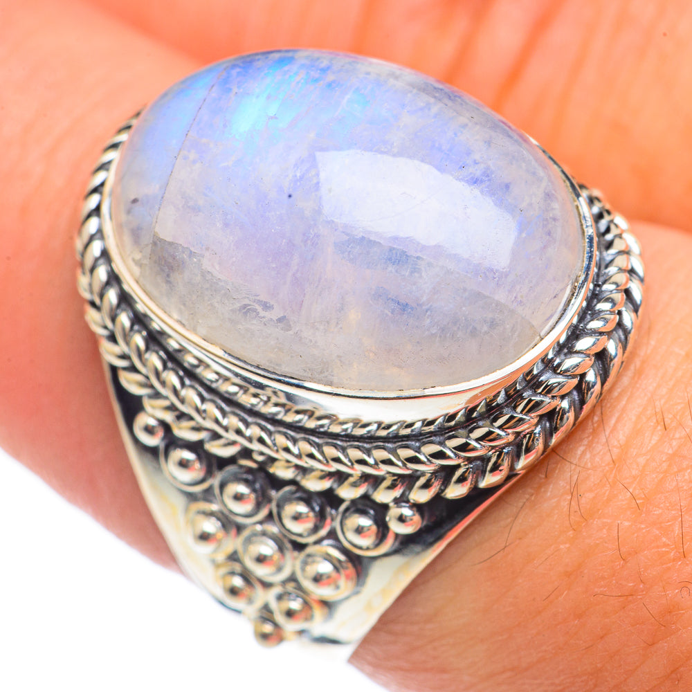 Rainbow Moonstone Rings handcrafted by Anasilvercos - RING69794