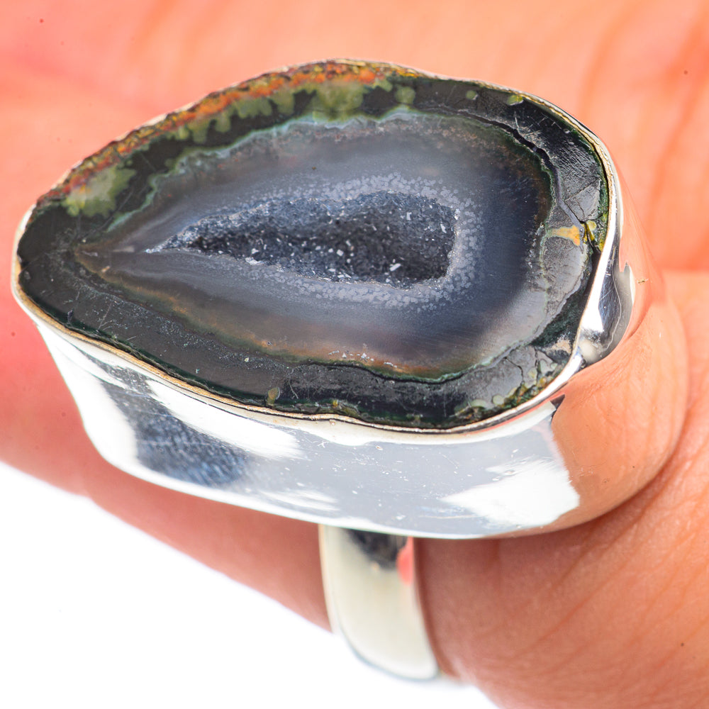 Black Geode Slice Rings handcrafted by Anasilvercos - RING69845