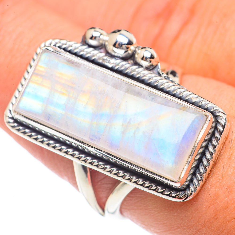 Rainbow Moonstone Rings handcrafted by Anasilvercos - RING69849