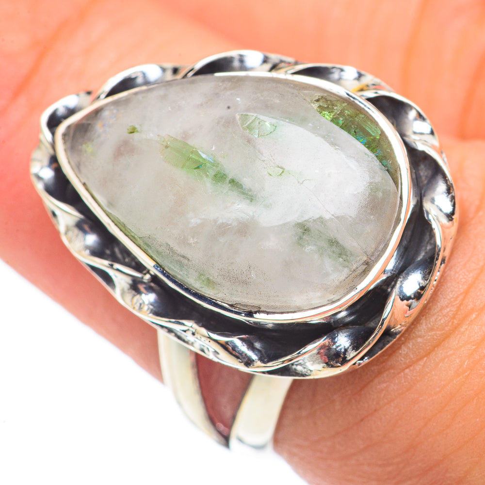 Green Tourmaline In Quartz Rings handcrafted by Anasilvercos - RING69883