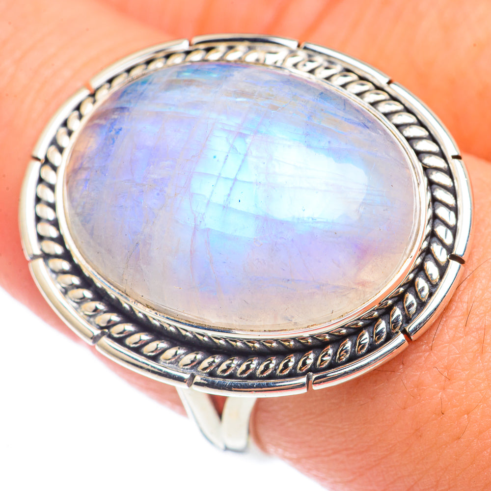Rainbow Moonstone Rings handcrafted by Anasilvercos - RING69978