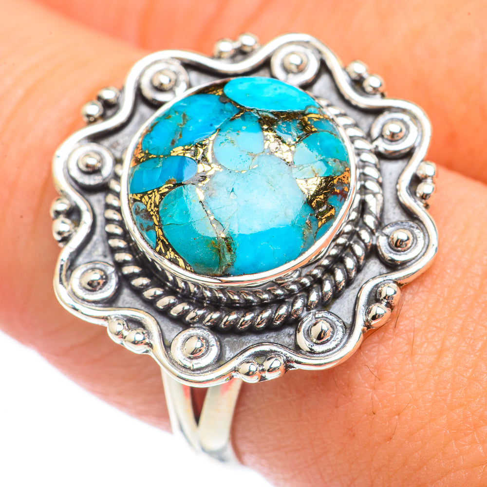 Blue Copper Composite Turquoise Rings handcrafted by Anasilvercos - RING69986