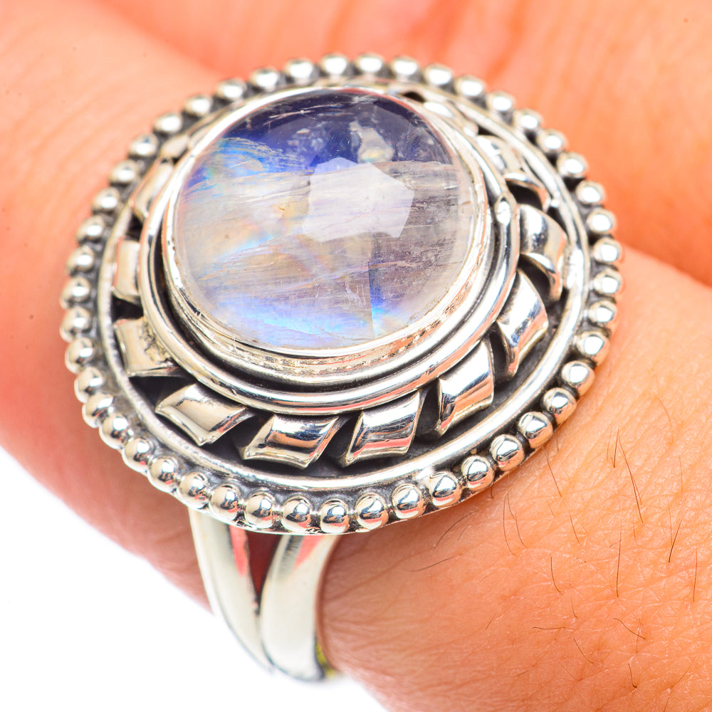 Rainbow Moonstone Rings handcrafted by Anasilvercos - RING70011
