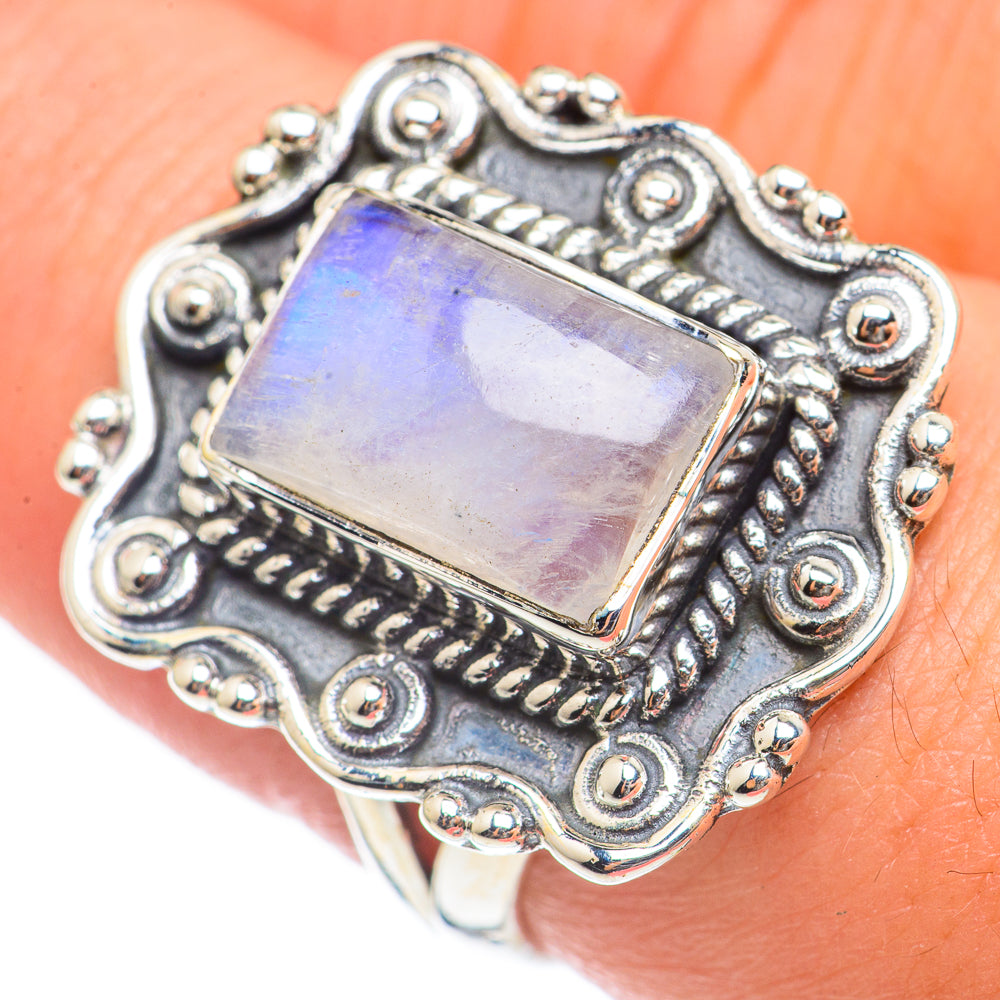 Rainbow Moonstone Rings handcrafted by Anasilvercos - RING70047