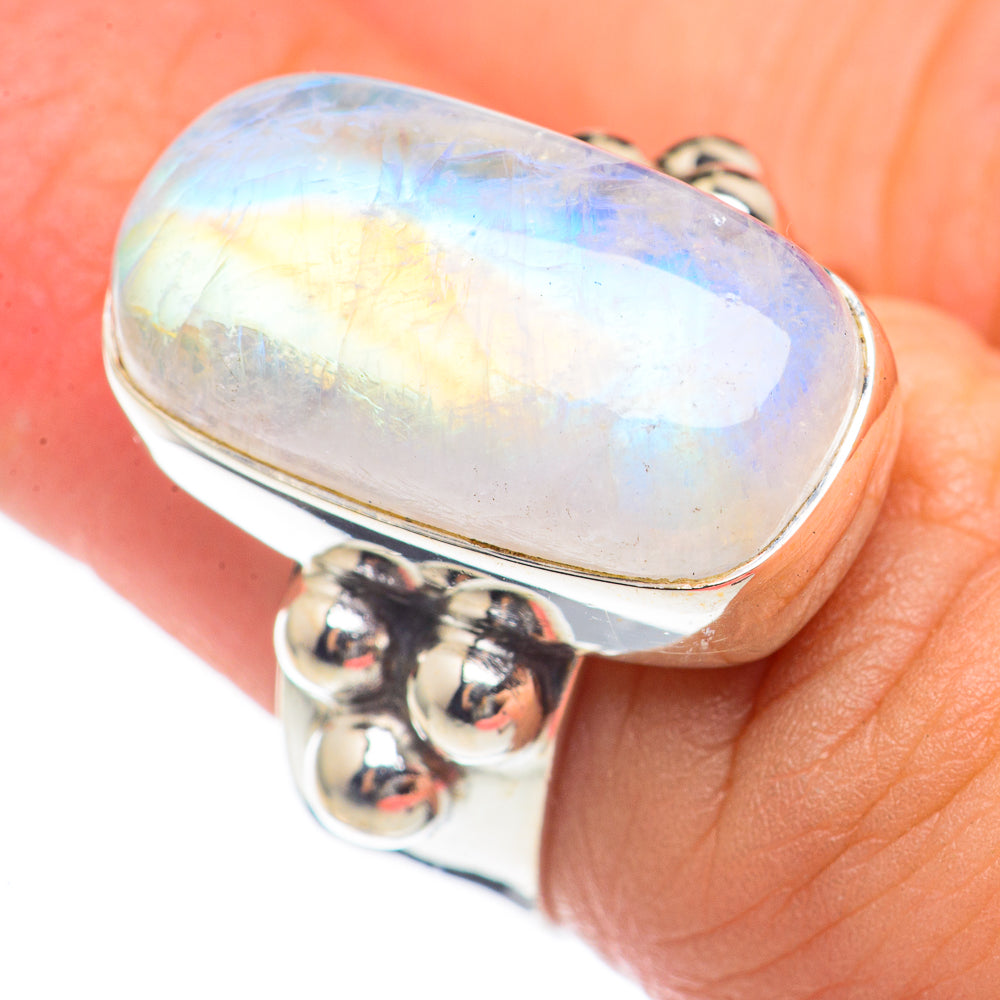 Rainbow Moonstone Rings handcrafted by Anasilvercos - RING70080
