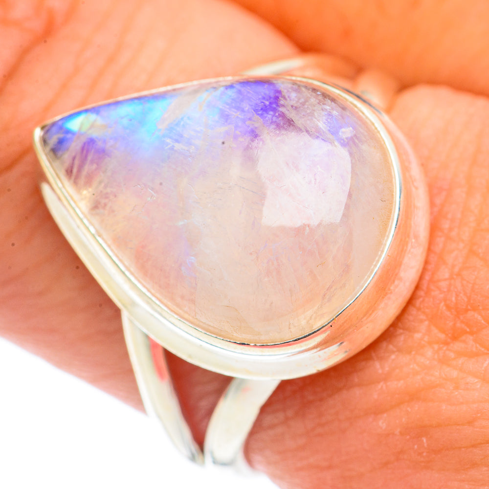 Rainbow Moonstone Rings handcrafted by Anasilvercos - RING70081