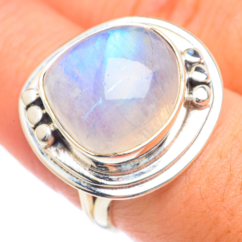 Rainbow Moonstone Rings handcrafted by Anasilvercos - RING70112