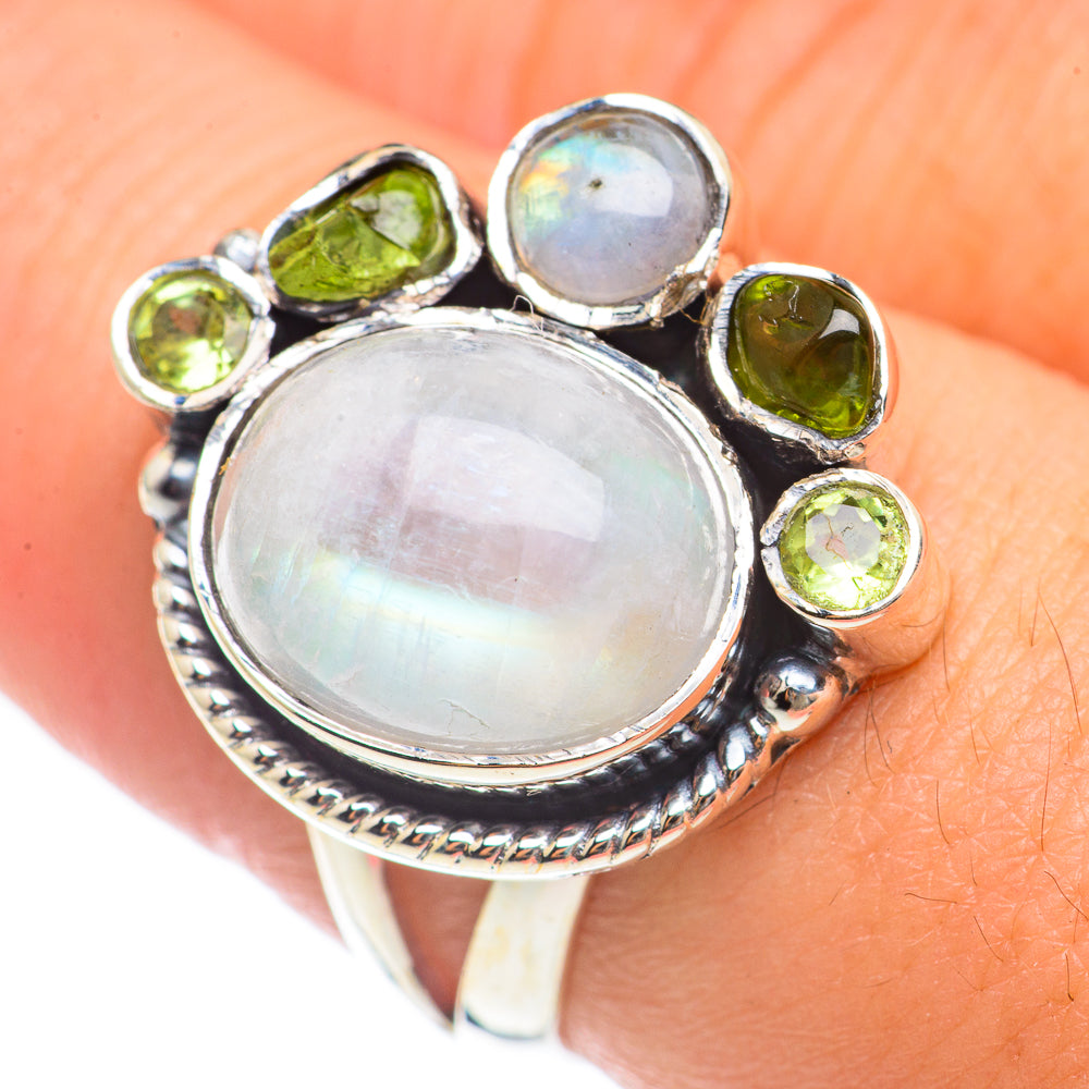 Rainbow Moonstone Rings handcrafted by Anasilvercos - RING70125