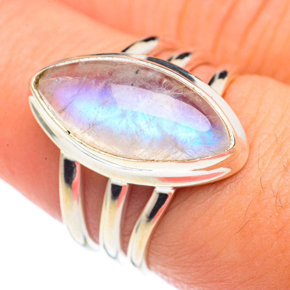 Rainbow Moonstone Rings handcrafted by Anasilvercos - RING70146