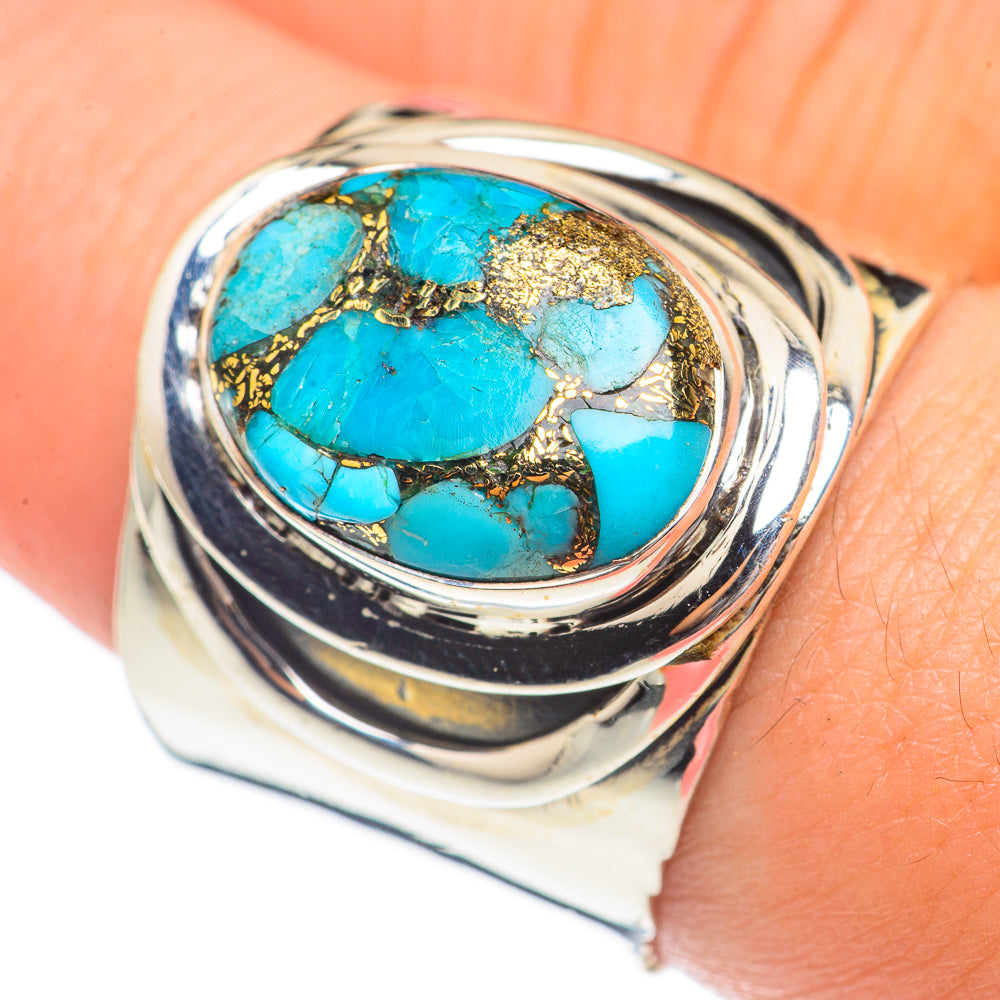 Blue Copper Composite Turquoise Rings handcrafted by Anasilvercos - RING70189