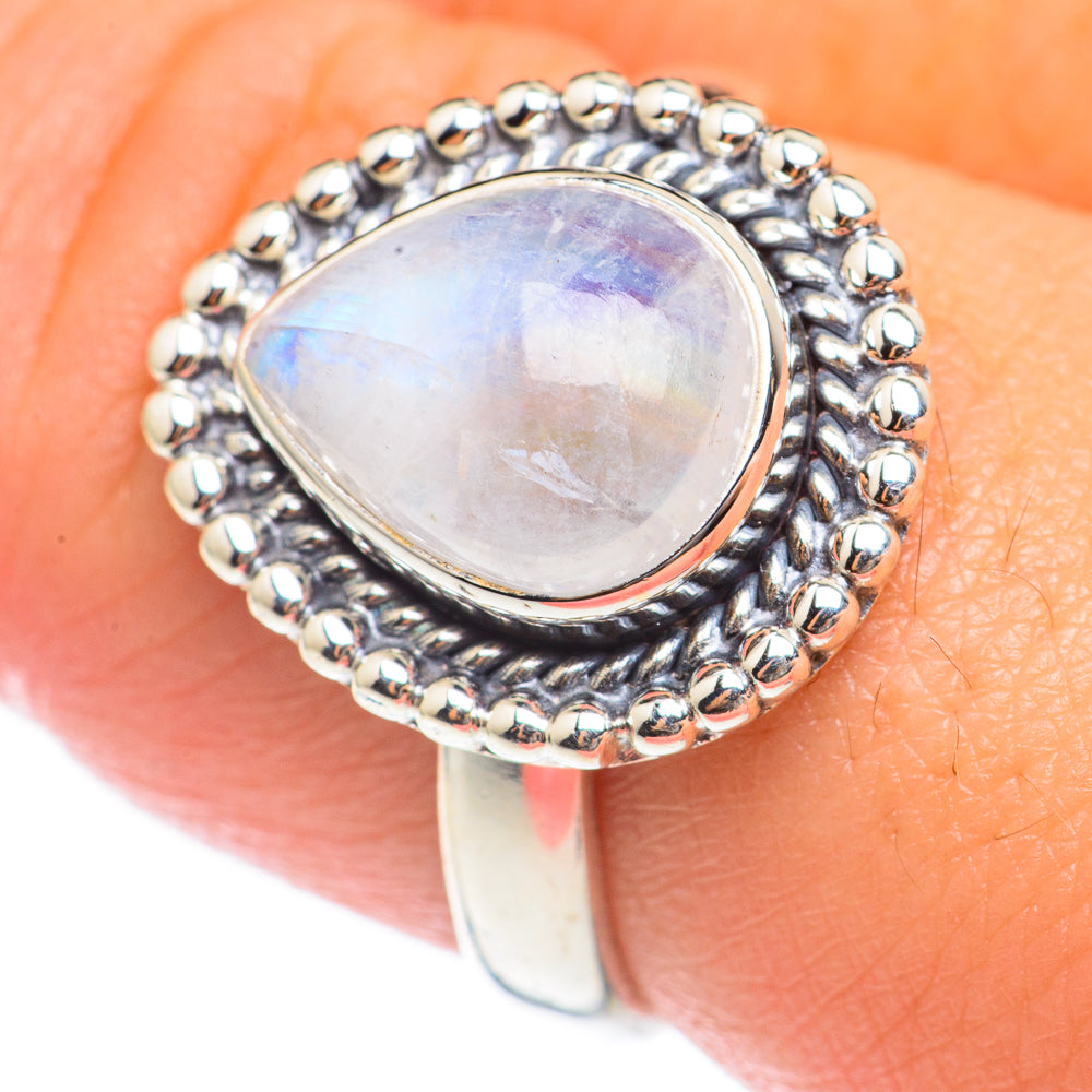 Rainbow Moonstone Rings handcrafted by Anasilvercos - RING70210