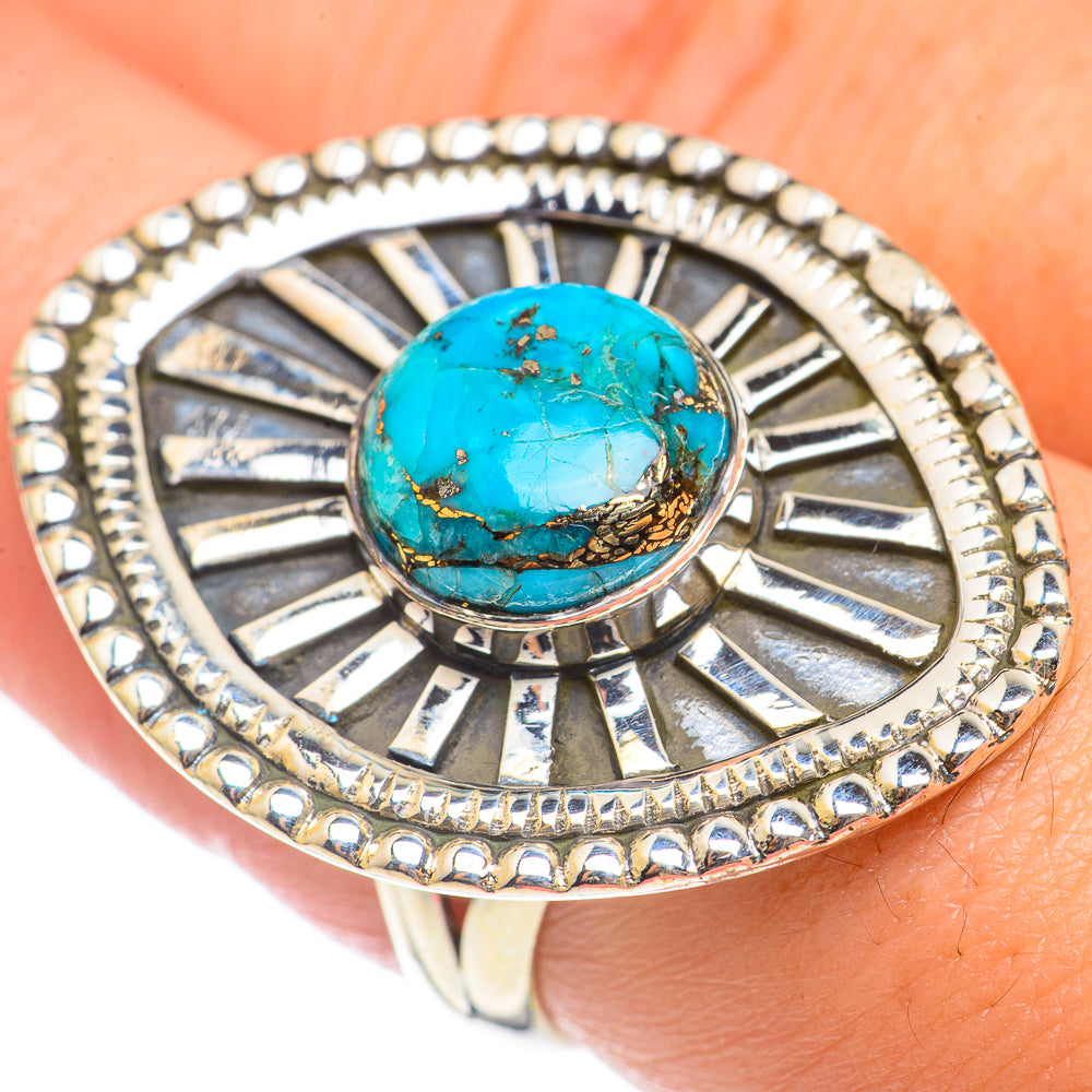 Blue Copper Composite Turquoise Rings handcrafted by Anasilvercos - RING70224