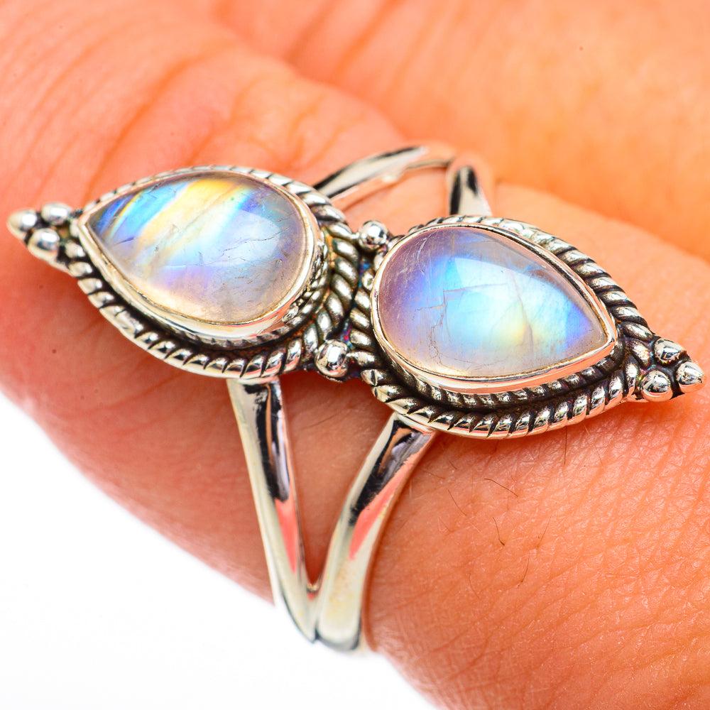 Rainbow Moonstone Rings handcrafted by Anasilvercos - RING70299
