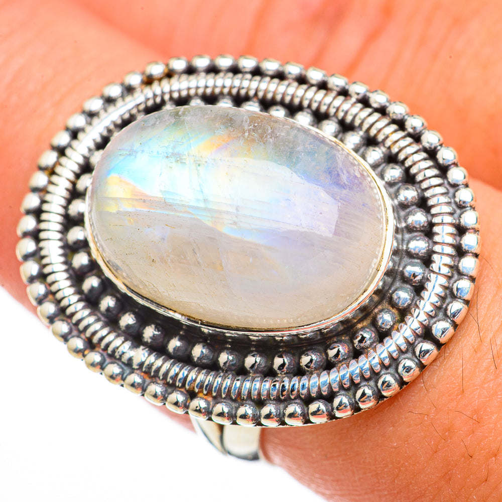 Rainbow Moonstone Rings handcrafted by Anasilvercos - RING70337