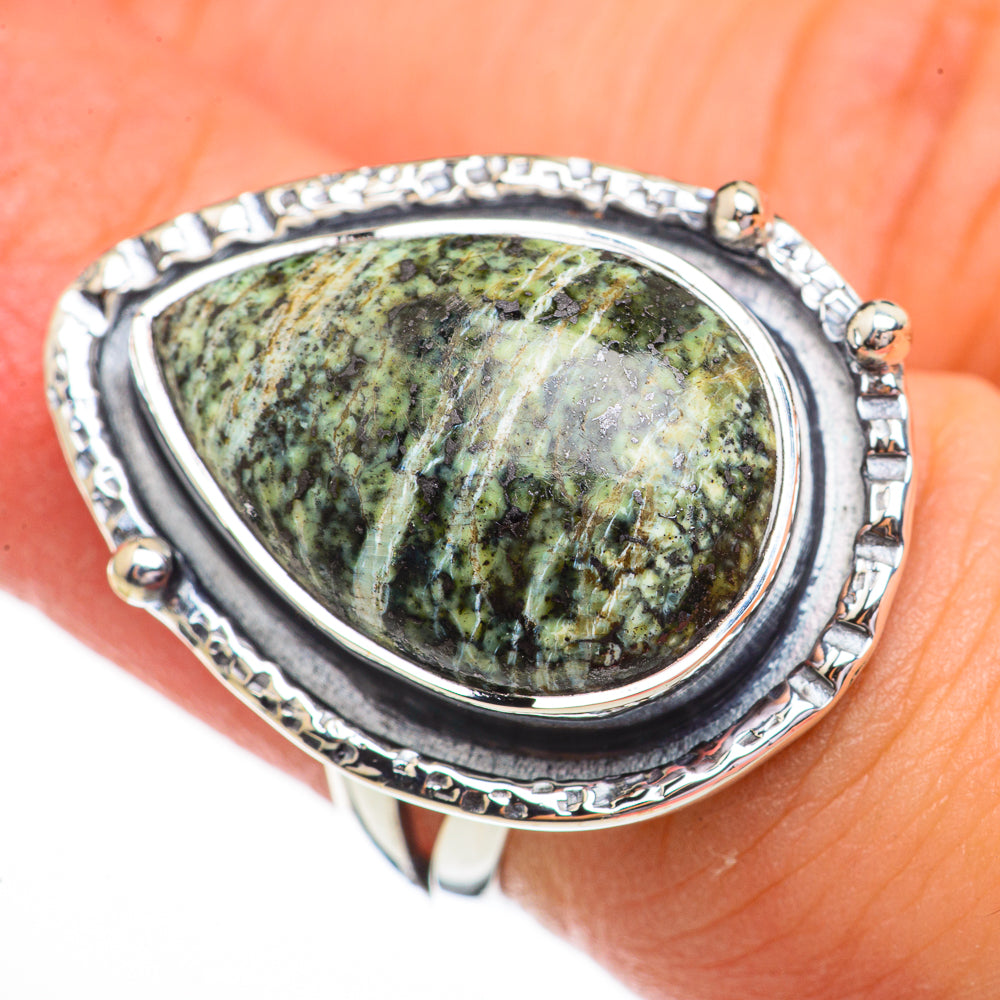 Green Vein Jasper Rings handcrafted by Anasilvercos - RING70354