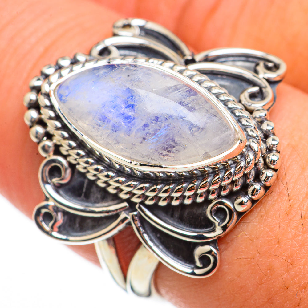 Rainbow Moonstone Rings handcrafted by Anasilvercos - RING70441