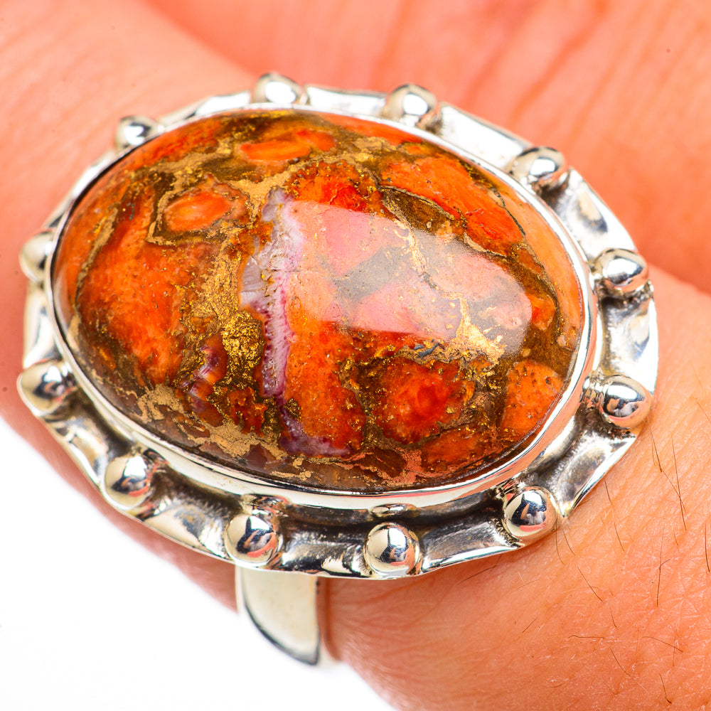 Orange Copper Composite Turquoise Rings handcrafted by Anasilvercos - RING70497
