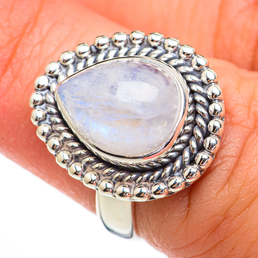 Rainbow Moonstone Rings handcrafted by Anasilvercos - RING70511