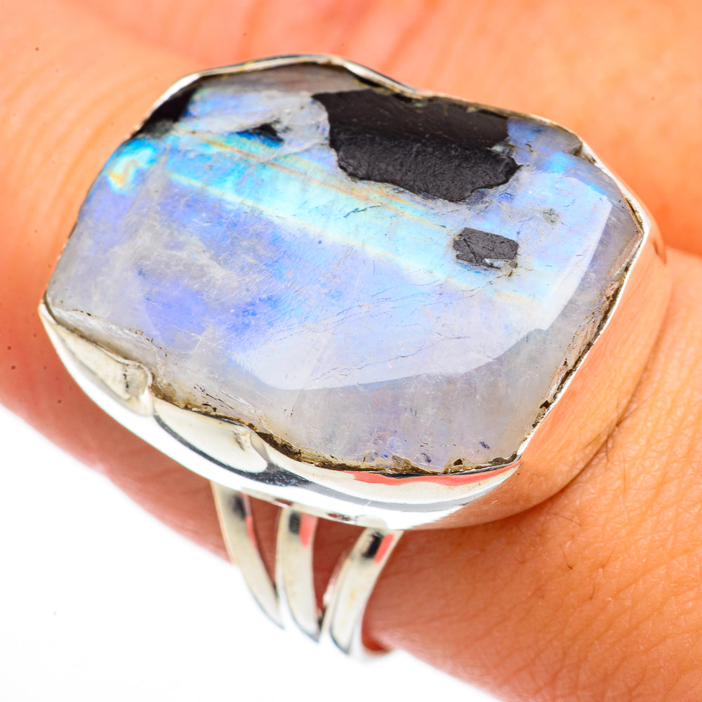 Rainbow Moonstone Rings handcrafted by Anasilvercos - RING70545