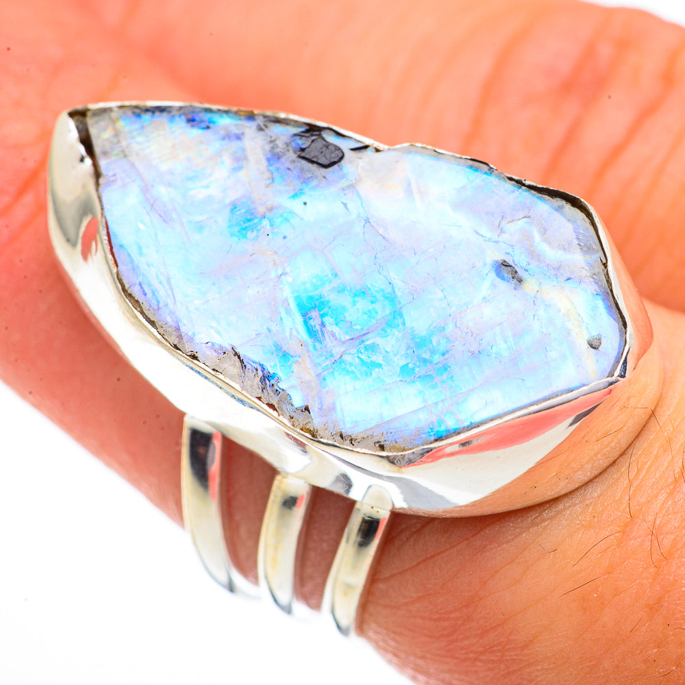 Rainbow Moonstone Rings handcrafted by Anasilvercos - RING70550
