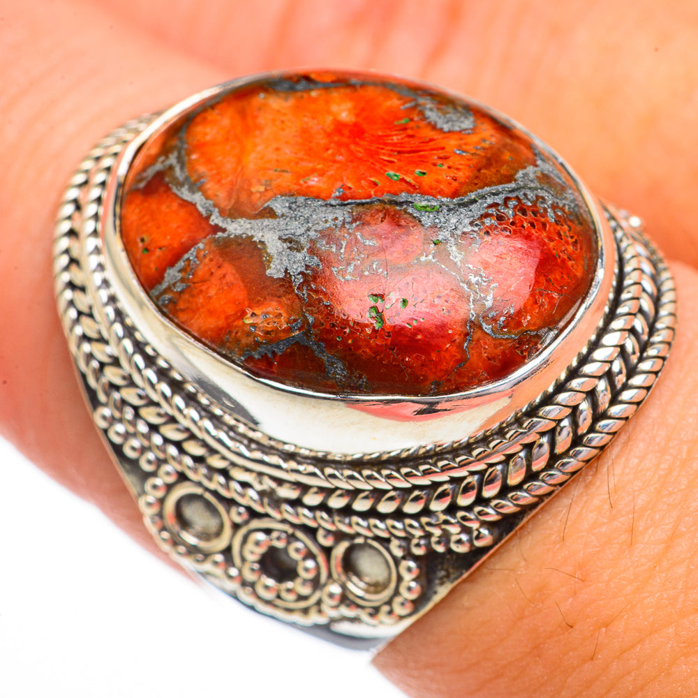 Orange Copper Composite Turquoise Rings handcrafted by Anasilvercos - RING70559