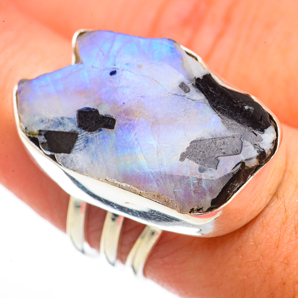 Rainbow Moonstone Rings handcrafted by Anasilvercos - RING70564