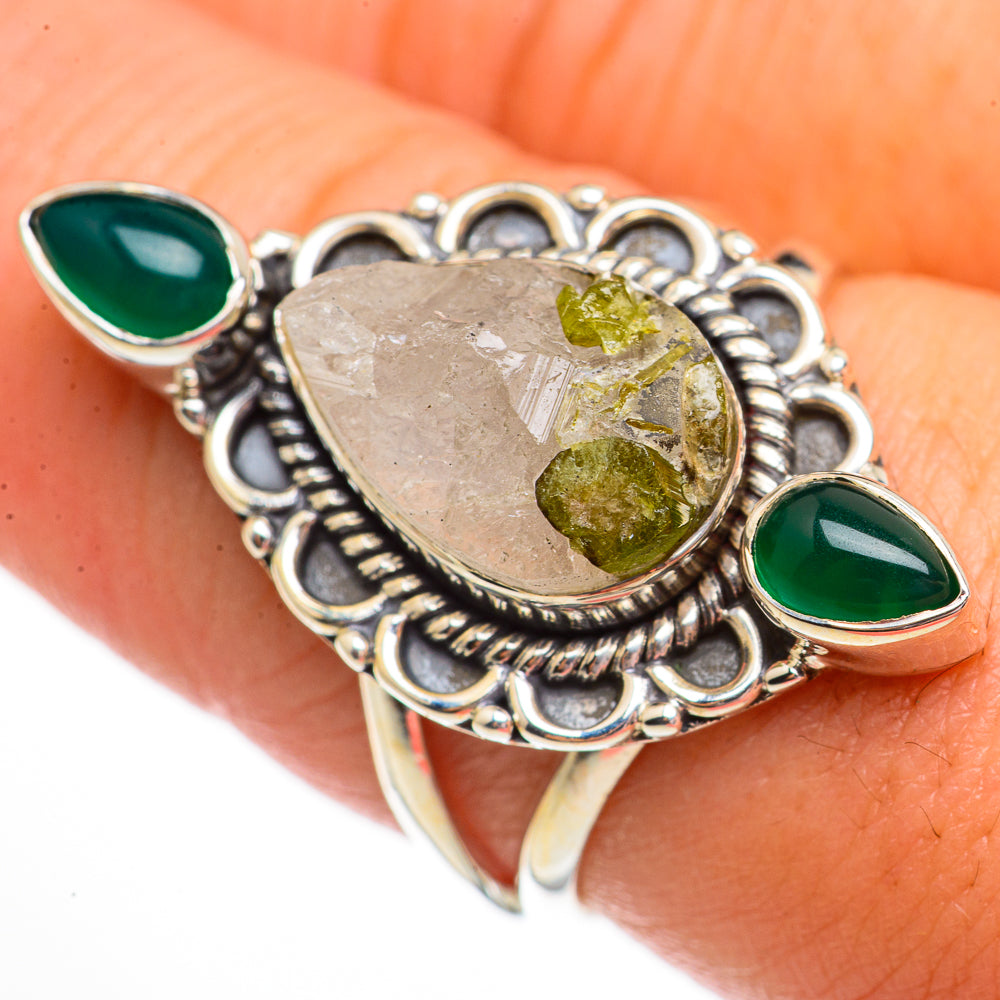 Green Tourmaline in Quartz Rings handcrafted by Anasilvercos - RING70658