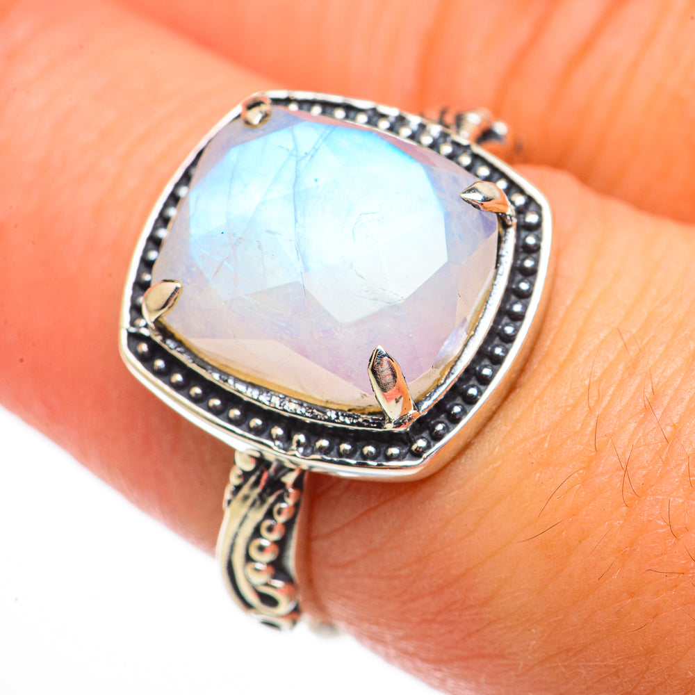 Rainbow Moonstone Rings handcrafted by Anasilvercos - RING70715