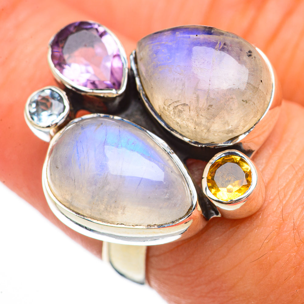 Rainbow Moonstone Rings handcrafted by Anasilvercos - RING70752