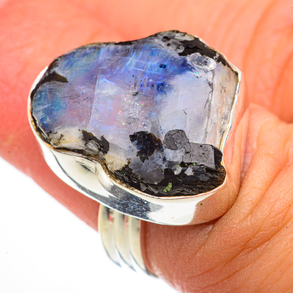 Rainbow Moonstone Rings handcrafted by Anasilvercos - RING70754