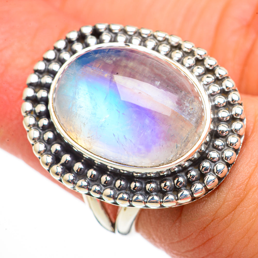 Rainbow Moonstone Rings handcrafted by Anasilvercos - RING70790