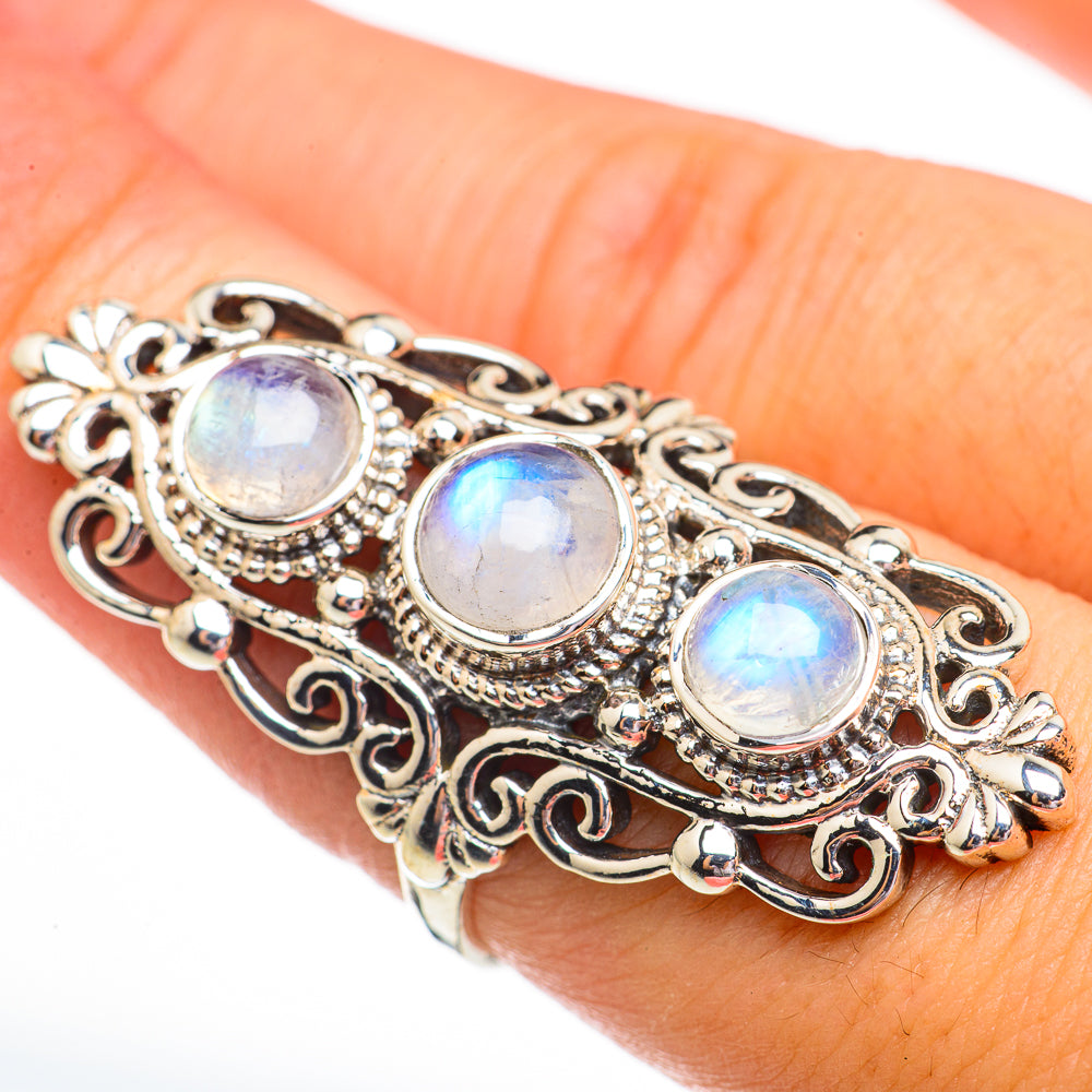 Rainbow Moonstone Rings handcrafted by Anasilvercos - RING70843