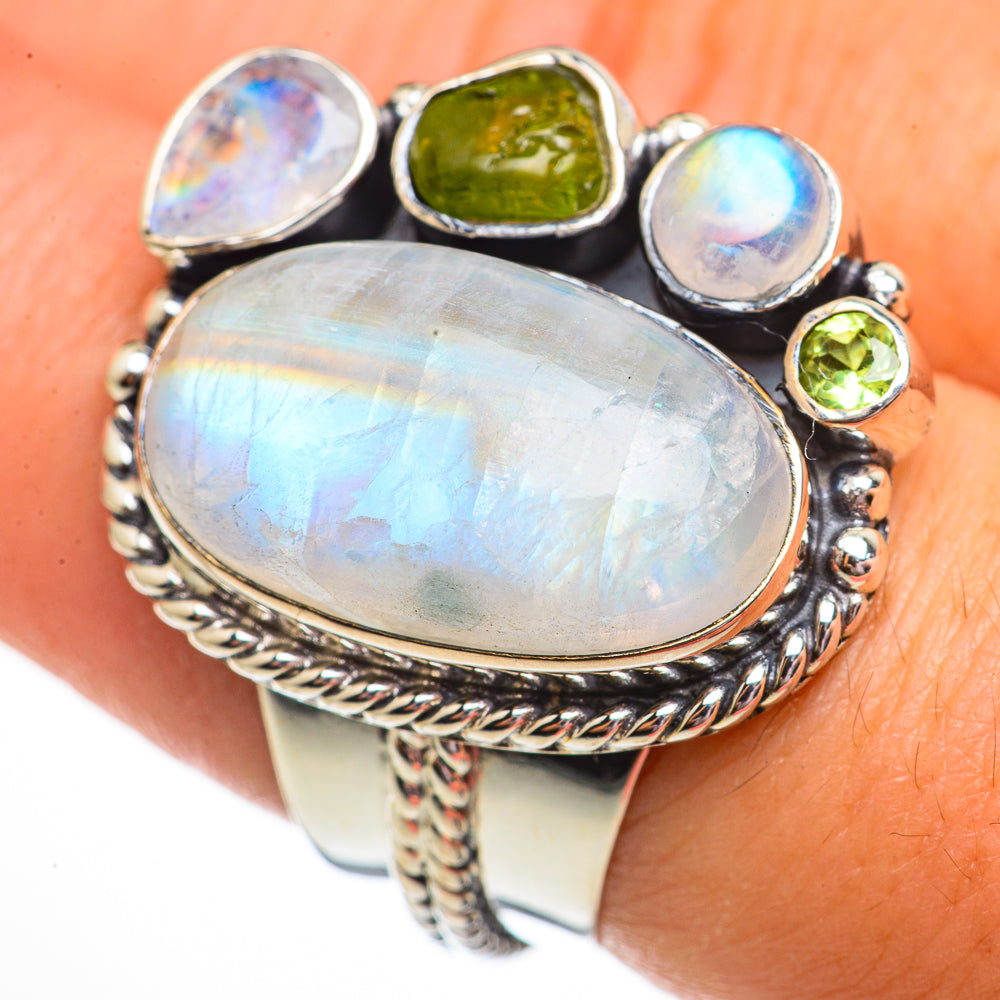 Rainbow Moonstone Rings handcrafted by Anasilvercos - RING70844