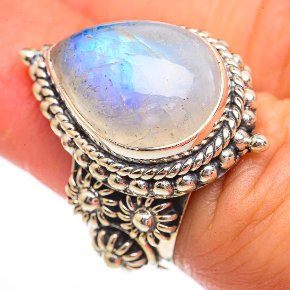 Rainbow Moonstone Rings handcrafted by Anasilvercos - RING70877