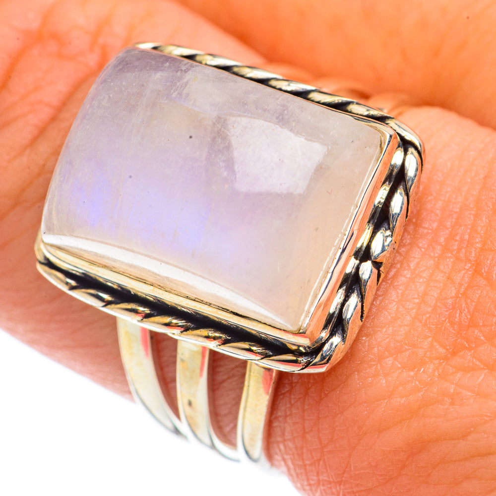 Rainbow Moonstone Rings handcrafted by Anasilvercos - RING70919