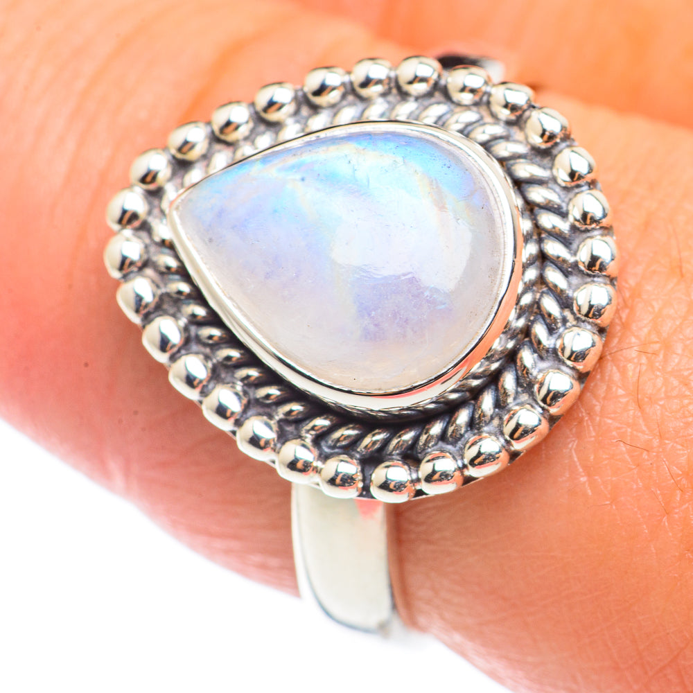 Rainbow Moonstone Rings handcrafted by Anasilvercos - RING70962