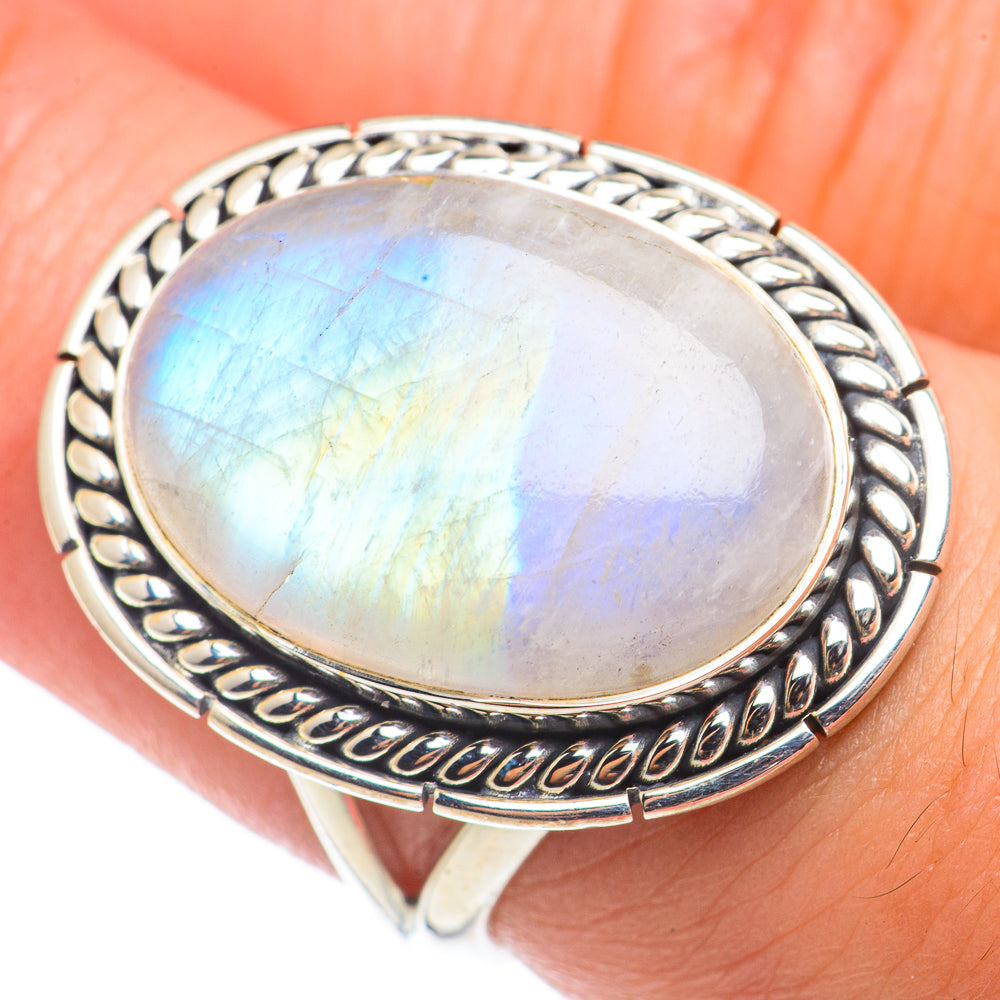Rainbow Moonstone Rings handcrafted by Anasilvercos - RING71033