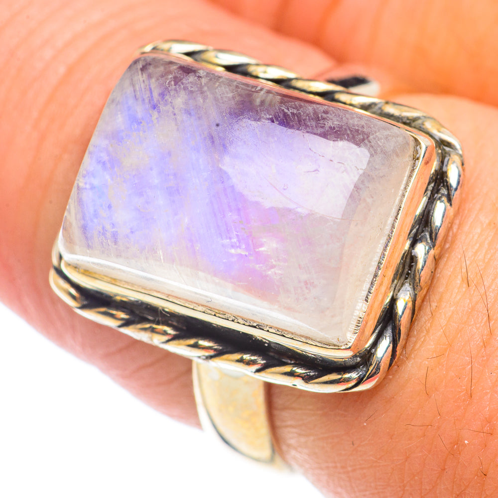 Rainbow Moonstone Rings handcrafted by Anasilvercos - RING71036