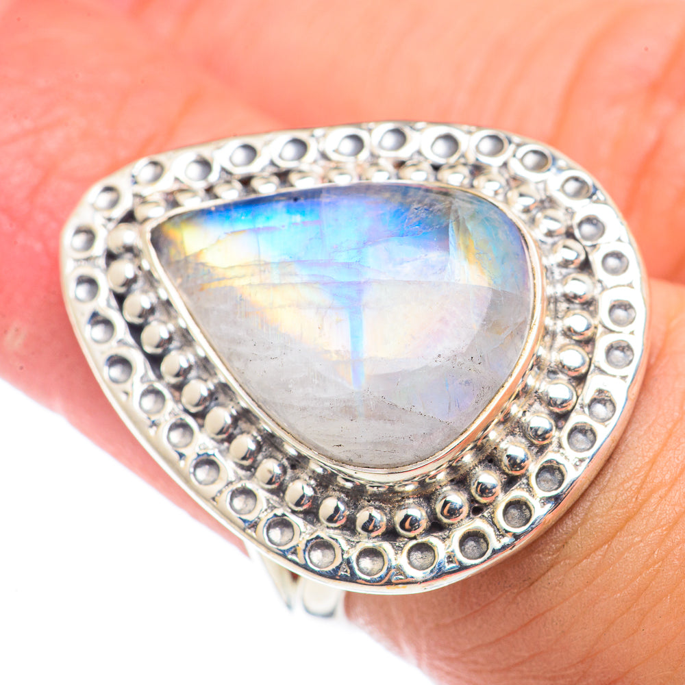 Rainbow Moonstone Rings handcrafted by Anasilvercos - RING71069