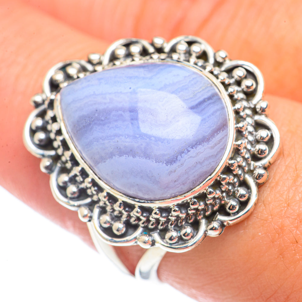 Blue Lace Agate Rings handcrafted by Anasilvercos - RING71071