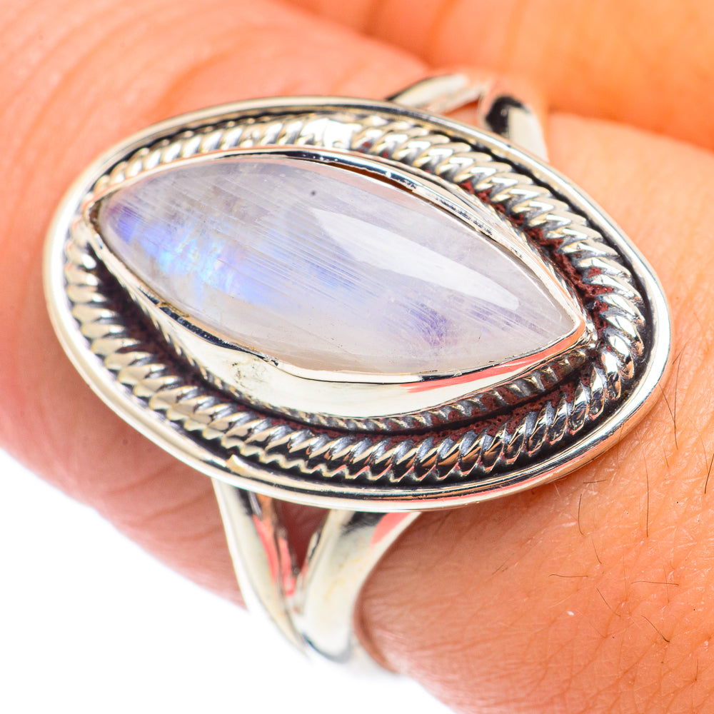 Rainbow Moonstone Rings handcrafted by Anasilvercos - RING71072
