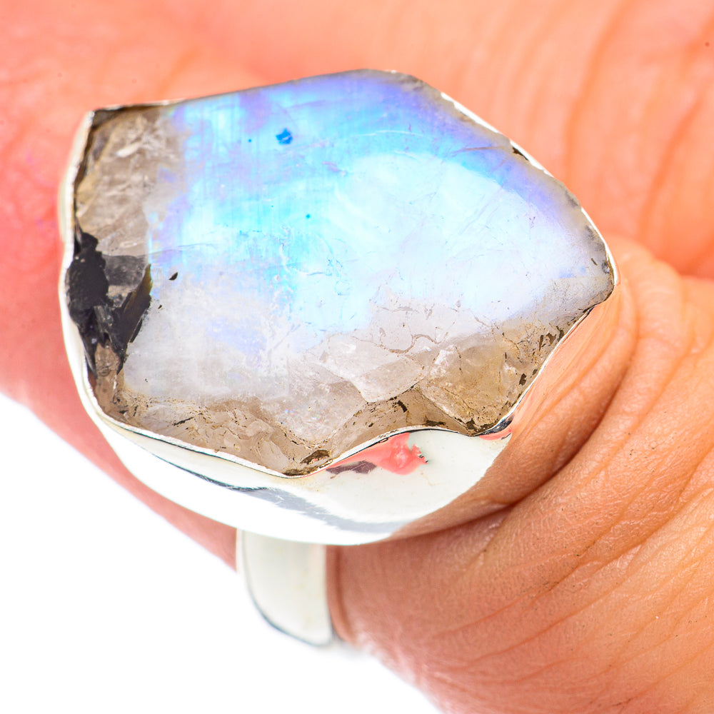 Rainbow Moonstone Rings handcrafted by Anasilvercos - RING71073