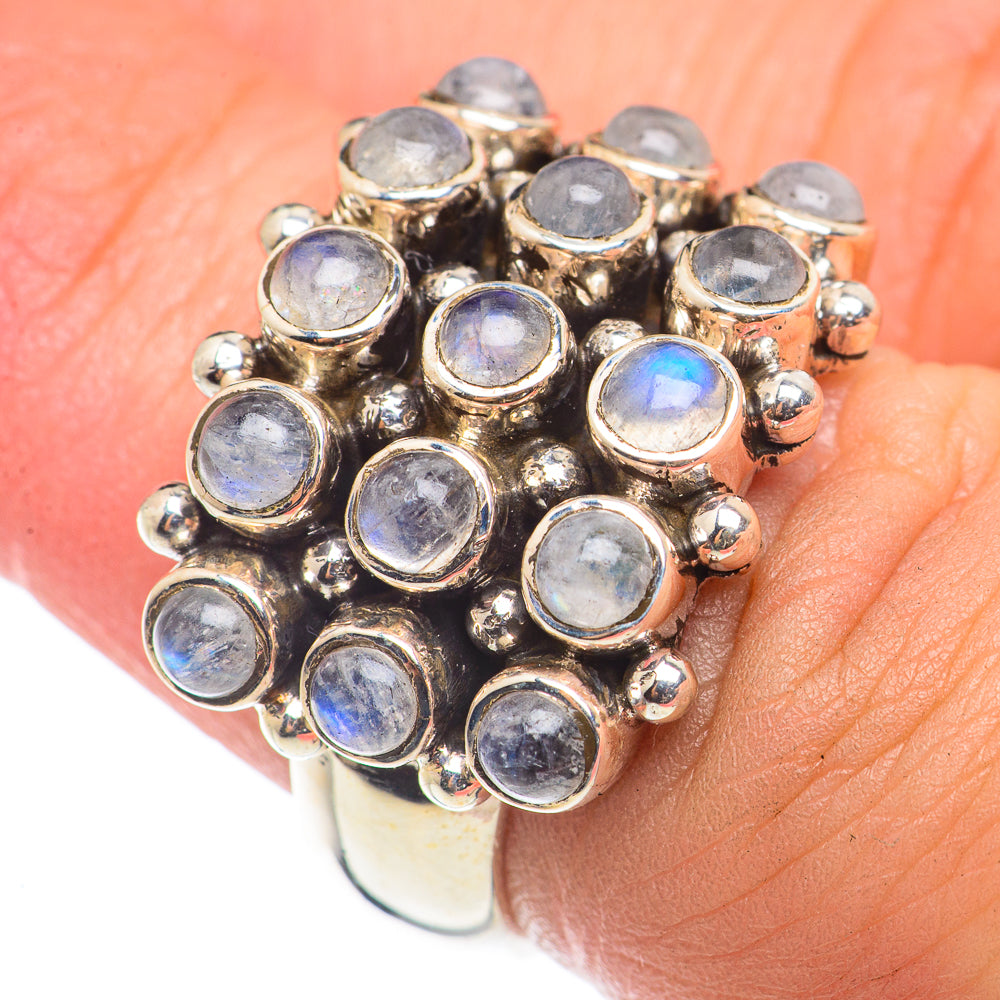 Rainbow Moonstone Rings handcrafted by Anasilvercos - RING71109